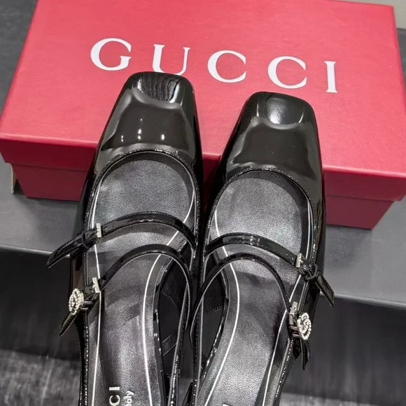 Gucci Glossy Black Slingback Heels - Picture 4 of 5